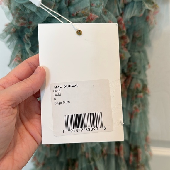 NWT Mac Duggal 8014 Green Ruffle Tiered Short Sleeve A Line Dress Size 6 - Picture 14 of 15